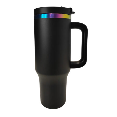 Tumbler negro efecto arcoiris 40 oz con agarradera acero inoxidable 304