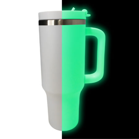 Tumbler blanco efecto fotoluminiscente 40 oz con agarradera acero inoxidable 304