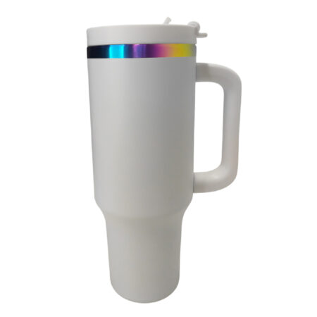 Tumbler blanco efecto arcoiris 40 oz con agarradera acero inoxidable 304