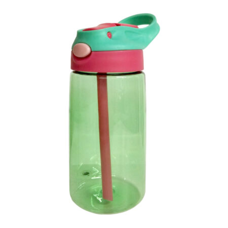 Botella infantil verde 500ml acrílica con tapa rosa y verde evs