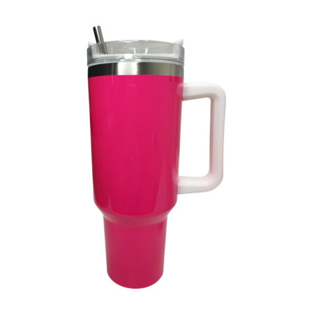 Tumbler rosa neón 40 oz con agarradera acero inoxidable 304