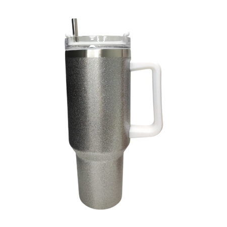 Tumbler plata escarchado 40 oz con agarradera acero inoxidable
