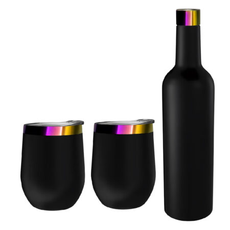 Set de 2 cocteleras 12oz y botella 25oz negra con fondo tornasol Acero inoxidable 304