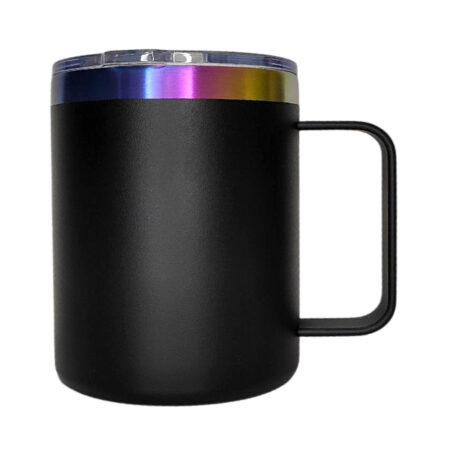 Taza de café 350ml con agarradera Negra mate con fondo tornasol Acero inoxidable 304