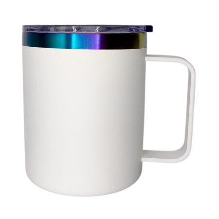 Taza de café 350ml con agarradera Blanco mate con fondo tornasol Acero inoxidable 304