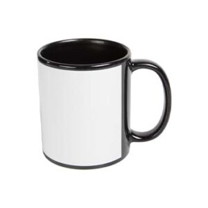 Taza Negra de 11oz con Parche Blanco.