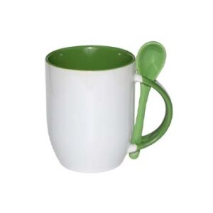 Taza 11oz con cuchara y fondo de color verde claro