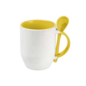 Taza 11oz con cuchara y fondo de color amarillo