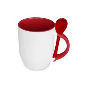 Taza 11oz con cuchara y fondo de color rojo