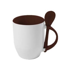 Taza 11oz con cuchara y fondo de color marrón