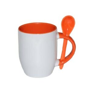 Taza 11oz con cuchara y fondo de color naranja
