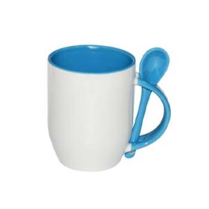 Taza 11oz con cuchara y fondo de color celeste