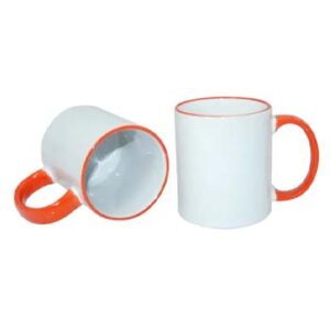 Taza de 11 oz - con Borde y Agarradera Naranja.