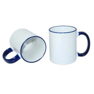 Taza de 11 oz - con Borde y Agarradera Azul.
