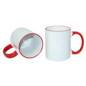 Taza de 11 oz - con Borde y Agarradera Rojo.