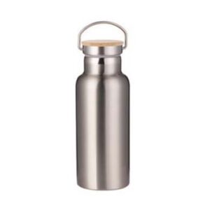Botella Térmica con Tapa de Bambu - Plateado.