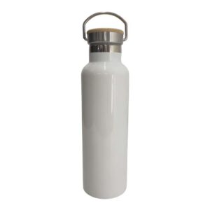 Botella Térmica con Tapa de Bambu – Blanco Acero inoxidable 304