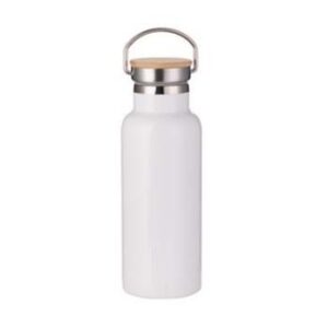 Botella Térmica con Tapa de Bambu - Blanco.