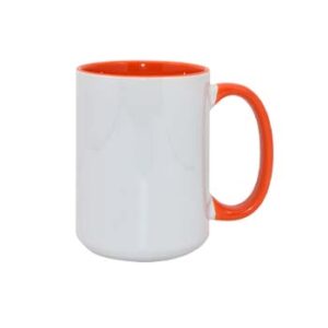 Taza de 15 oz - con fondo y agarradera naranja.