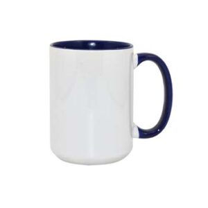 Taza de 15 oz - con fondo y agarradera azul.