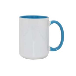 Taza de 15 oz - con fondo y agarradera celeste.