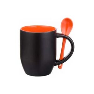 Taza Mágica de 11 oz con Fondo y Cuchara de Color - Naranja.