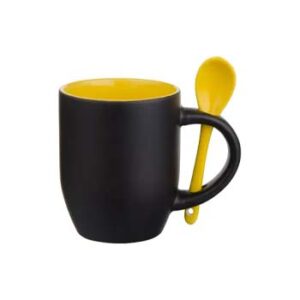 Taza Mágica de 11 oz con Fondo y Cuchara de Color - Amarillo.