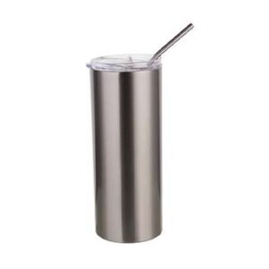 Vaso térmico plata de acero inoxidable con tapa y pajilla 600ml