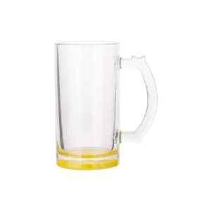 Jarra cervecera transparente 16oz con fondo amarillo