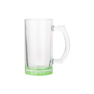 Jarra cervecera transparente 16oz con fondo verde