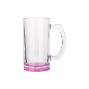 Jarra cervecera transparente 16oz con fondo fucsia
