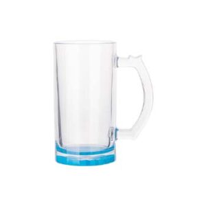Jarra cervecera transparente 16oz con fondo celeste