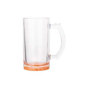 Jarra cervecera transparente 16oz con fondo naranja