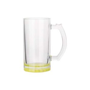Jarra cervecera transparente 16oz con fondo amarillo limón
