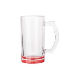 Jarra cervecera transparente 16oz con fondo rojo