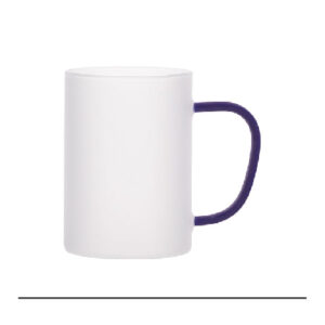 Taza glaseada de vidrio de 12oz con agarradera azul