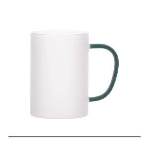 Taza glaseada de vidrio de 12oz con agarradera verde oscuro