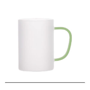 Taza glaseada de vidrio de 12oz con agarradera verde claro