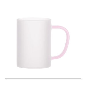Taza glaseada de vidrio de 12oz con agarradera rosa
