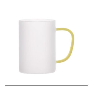 Taza glaseada de vidrio de 12oz con agarradera amarilla