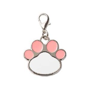 Placa para mascota con forma de huella rosa