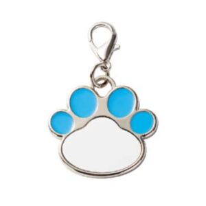 Placa para mascota con forma de huella celeste