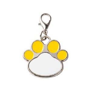 Placa para mascota con forma de huella amarilla