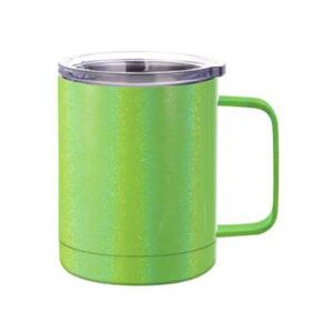 Taza verde escarchada encapsulada acero inoxidable con agarradera y tapa 12oz