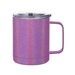 Taza purpura escarchada encapsulada acero inoxidable con agarradera y tapa 12oz