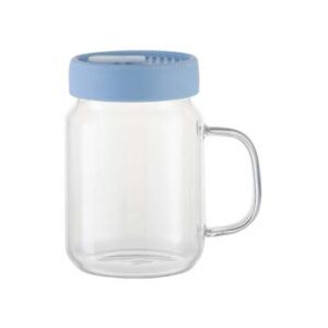 Jarra mason transparente 20oz con tapa de silicón celeste