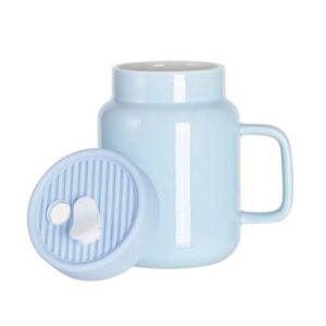 Jarra mason de vidrio 20oz con tapa de silicón celeste