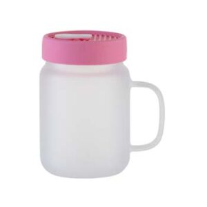 Jarra mason glaseada 20oz con tapa de silicón rosa