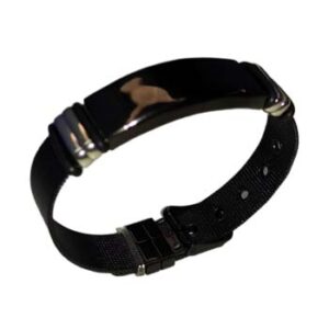 Pulsera negra de acero inoxidable con placa de acero inoxidable (Grabado Láser)