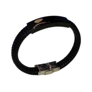 Pulsera negra de cuero con placa de acero inoxidable (Grabado Láser)